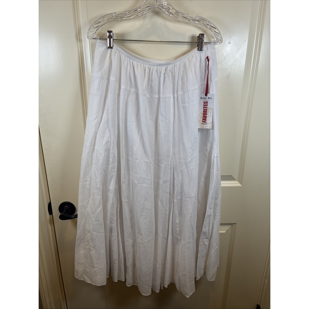 New Ruby Rd Favorites White Cotton Peasant Maxi Skirt Boho Coastal 18W Plus
